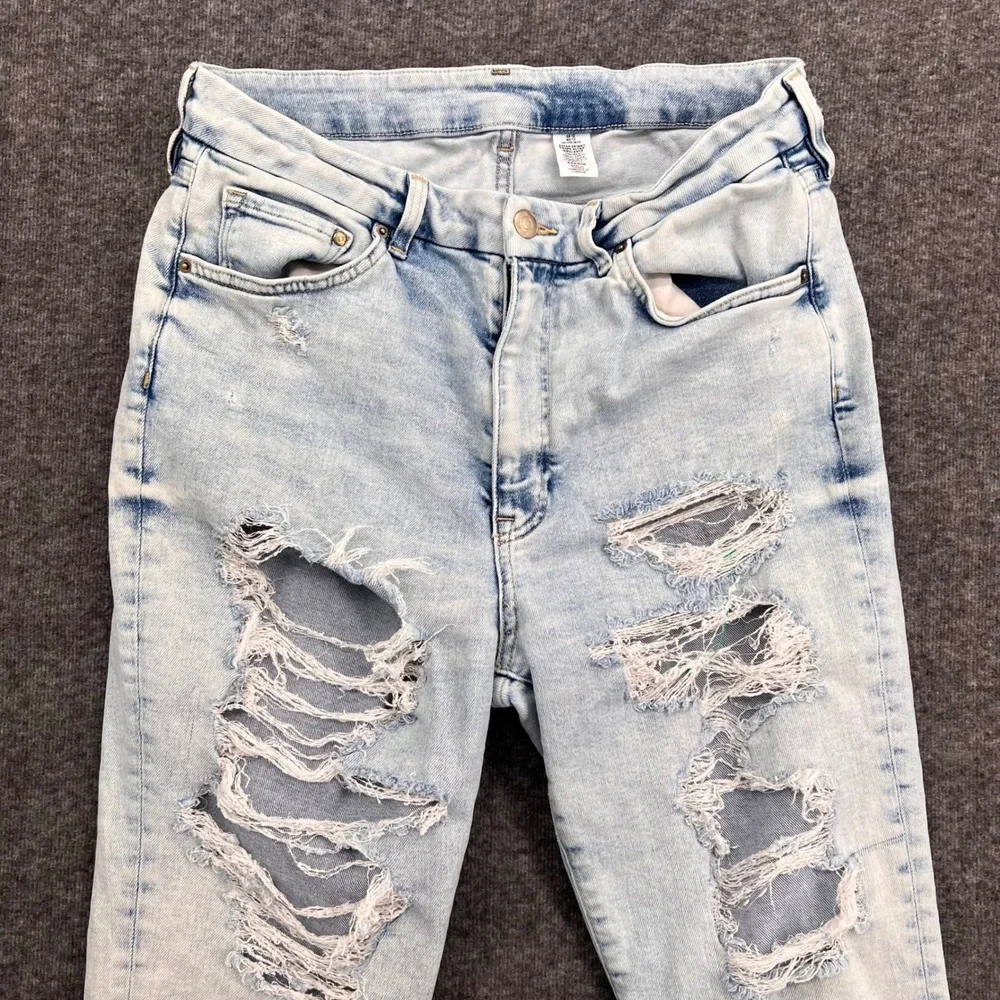 H&M &Denim Womens High Waist Super Skinny Distressed Jeans Light Wash Size 12